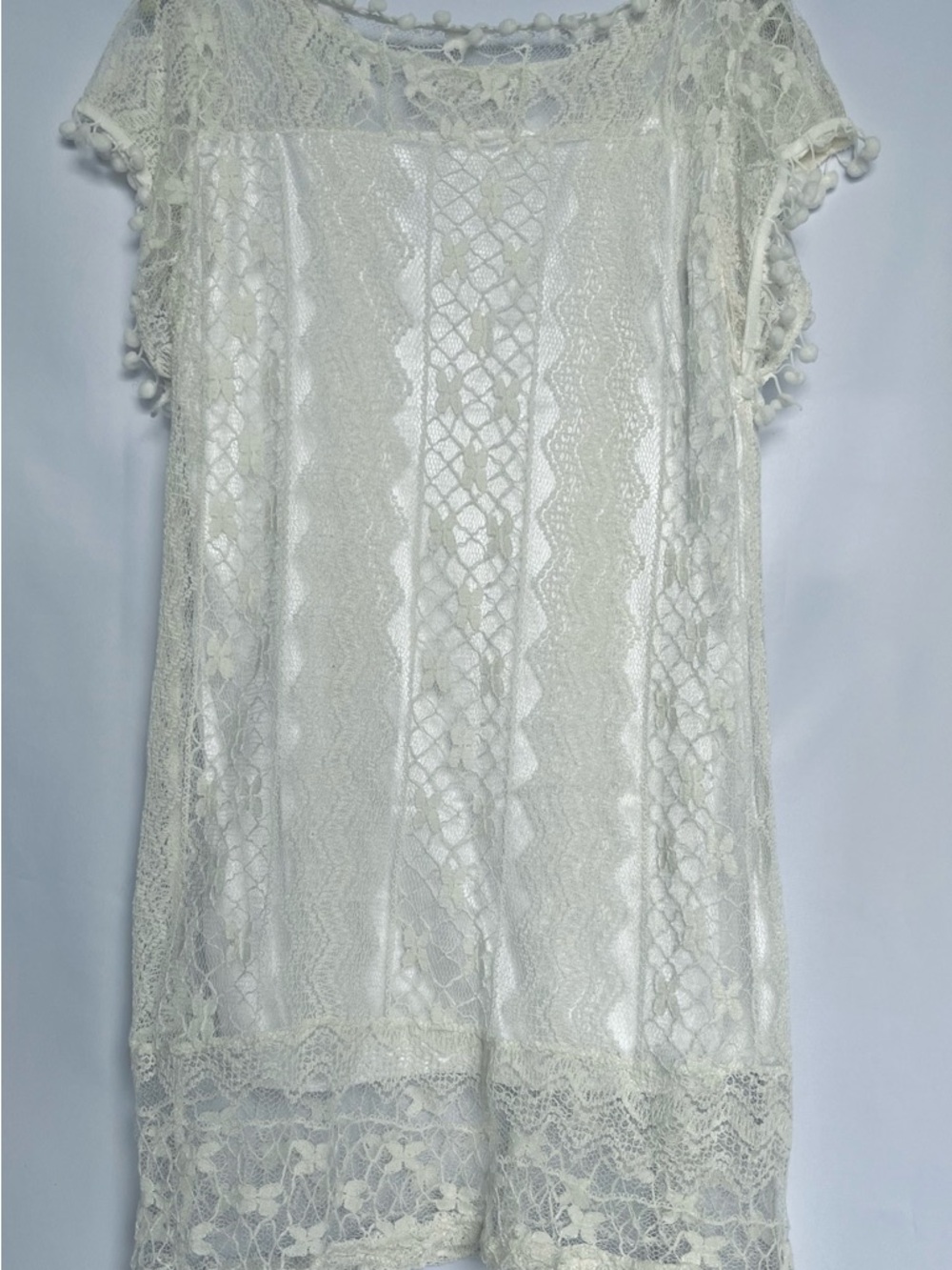 Ivory Lace Short Sleeve Tunic Dress